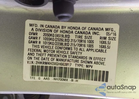 2016 Honda Cr-V Lx from USA, damaged, VIN 2HKRM4H3XGH663817
